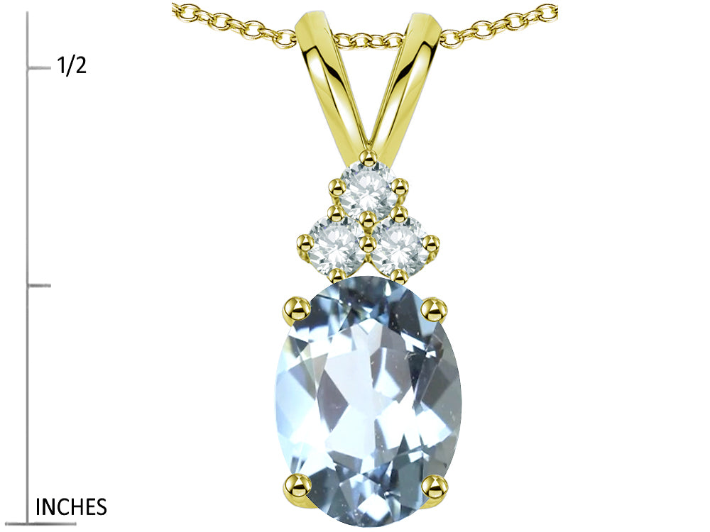 Star K Oval 8x6mm Genuine Aquamarine Rabbit Ear Pendant Necklace