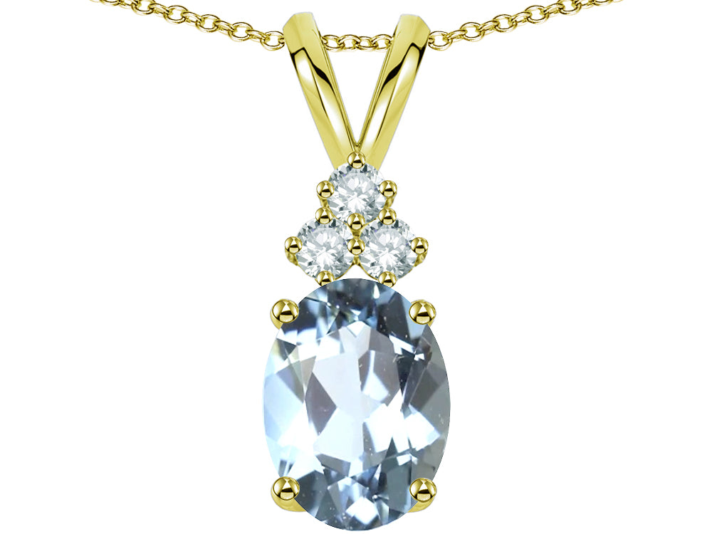 Star K Oval 8x6mm Genuine Aquamarine Rabbit Ear Pendant Necklace