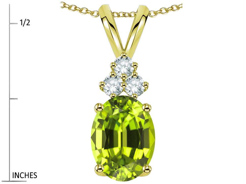 Star K Oval 8x6mm Genuine Peridot Rabbit Ear Pendant Necklace