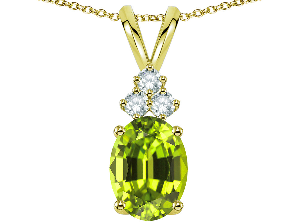 Star K Oval 8x6mm Genuine Peridot Rabbit Ear Pendant Necklace