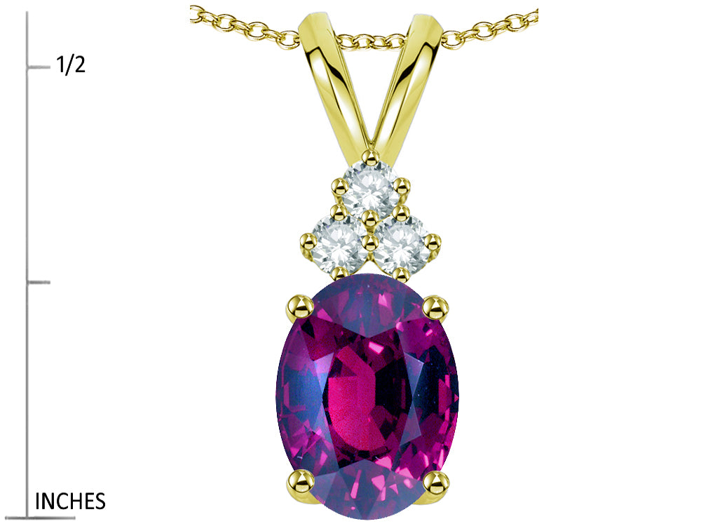 Star K Oval 8x6mm Genuine Rhodolite Rabbit Ear Pendant Necklace