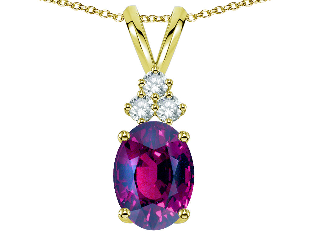 Star K Oval 8x6mm Genuine Rhodolite Rabbit Ear Pendant Necklace