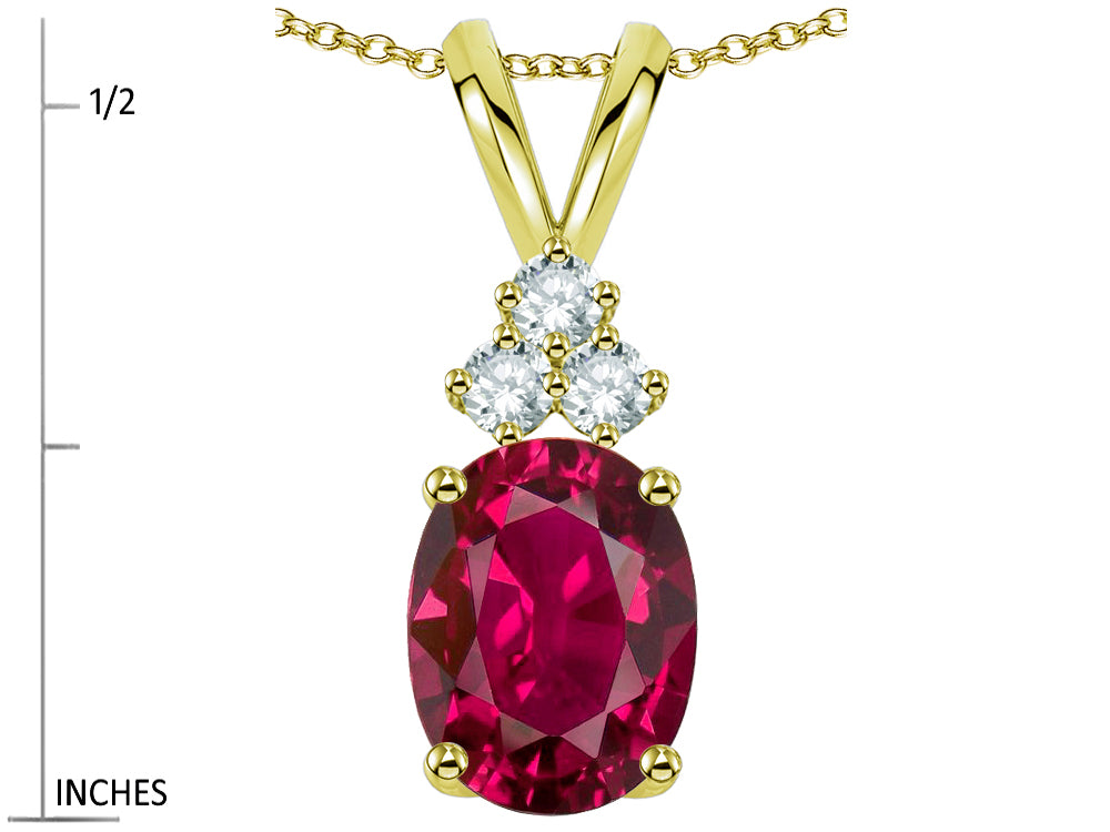 Star K Oval 8x6 mm Created Ruby Rabbit Ear Pendant Necklace