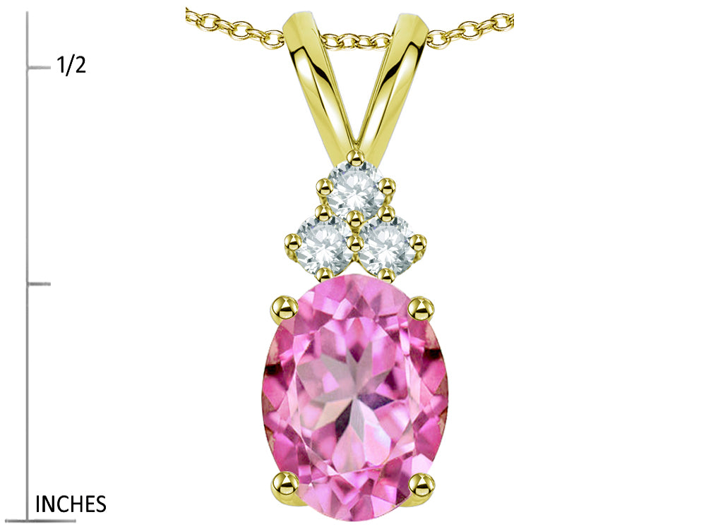 Star K Oval 8x6 mm Created Pink Sapphire Rabbit Ear Pendant Necklace