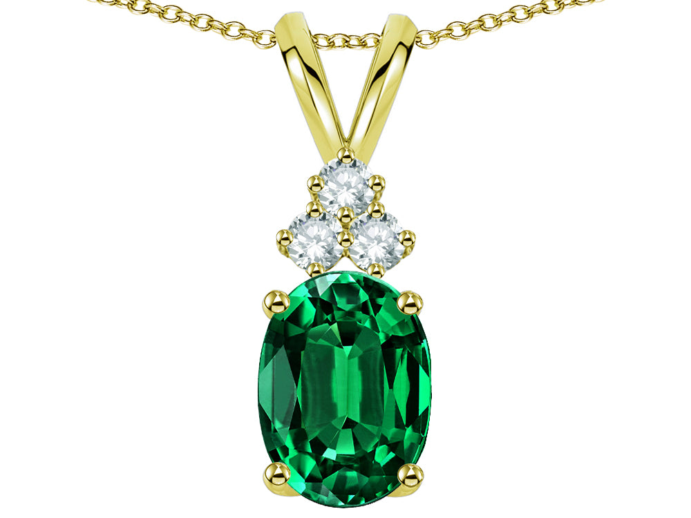 Star K Oval 8x6 mm Simulated Emerald Rabbit Ear Pendant Necklace