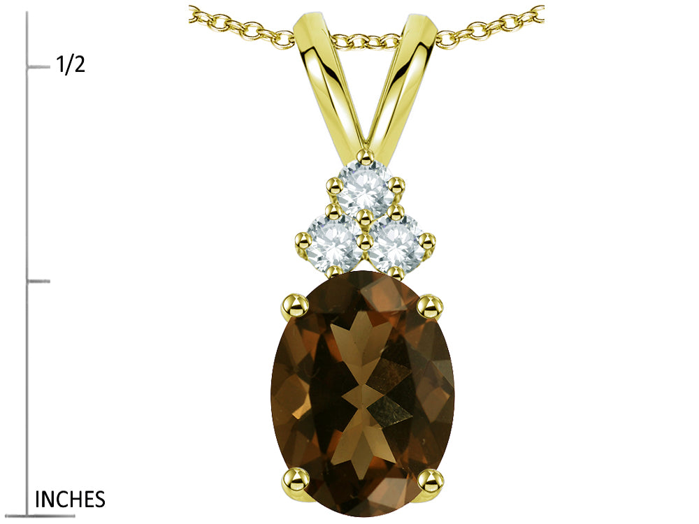 Star K Oval 8x6 mm Genuine Smoky Quartz Rabbit Ear Pendant Necklace