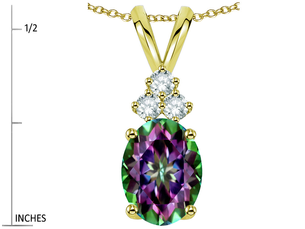 Star K Oval 8x6 mm Rainbow Mystic Topaz Rabbit Ear Pendant Necklace