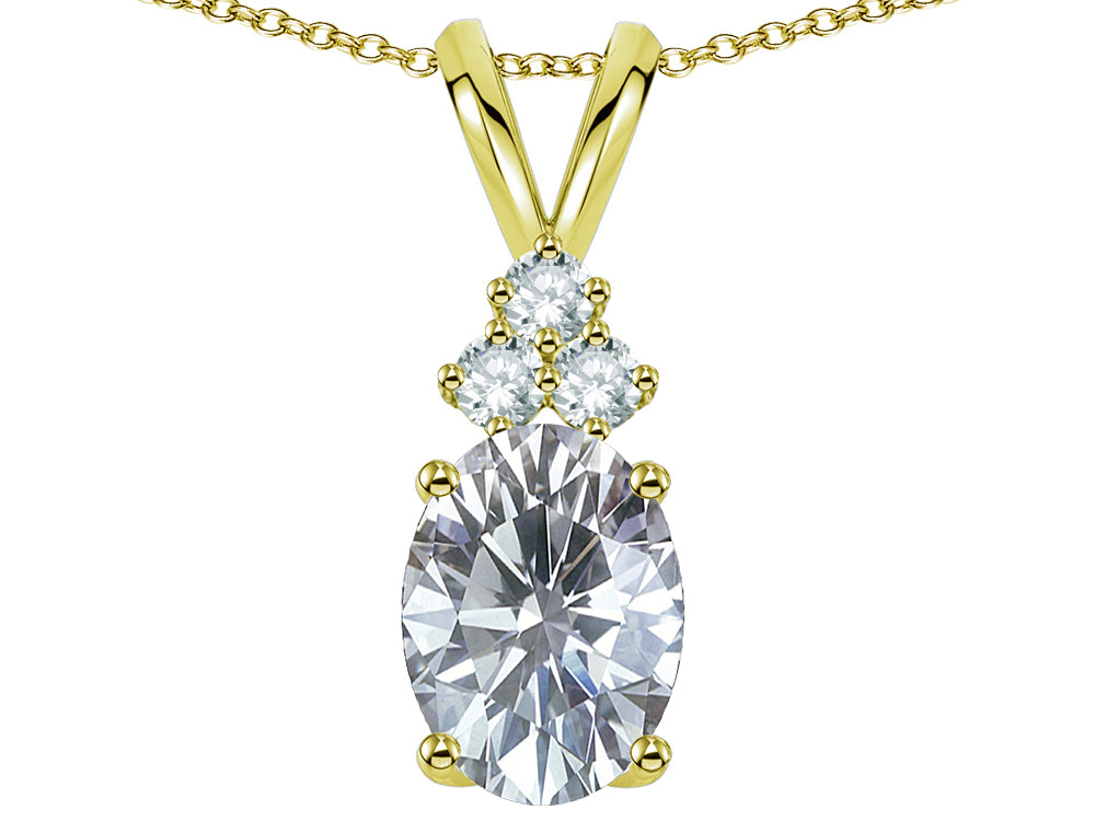 Star K Oval 8x6mm Genuine White Topaz Rabbit Ear Pendant Necklace