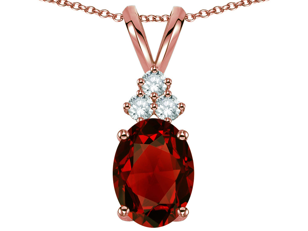 Star K Oval 8x6mm Genuine Garnet  Rabbit Ear Pendant Necklace