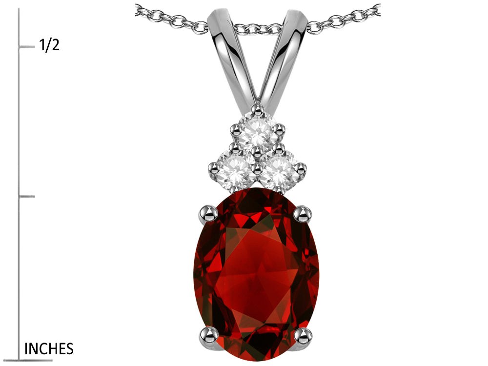 Star K Oval 8x6mm Genuine Garnet  Rabbit Ear Pendant Necklace