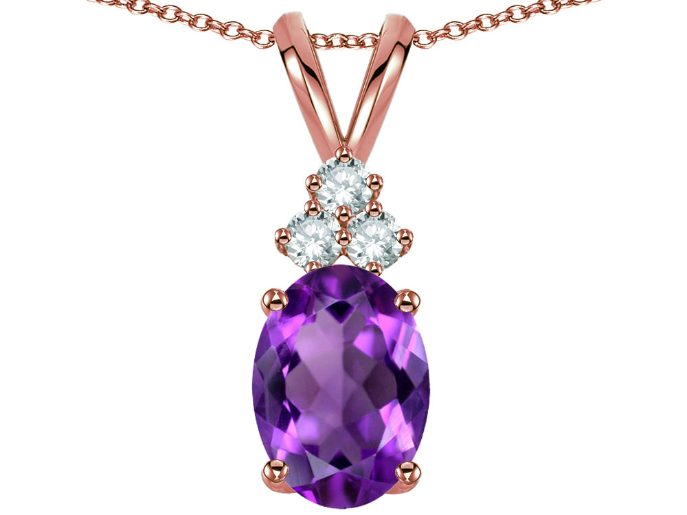 Star K Oval 8x6mm Genuine Amethyst Rabbit Ear Pendant Necklace