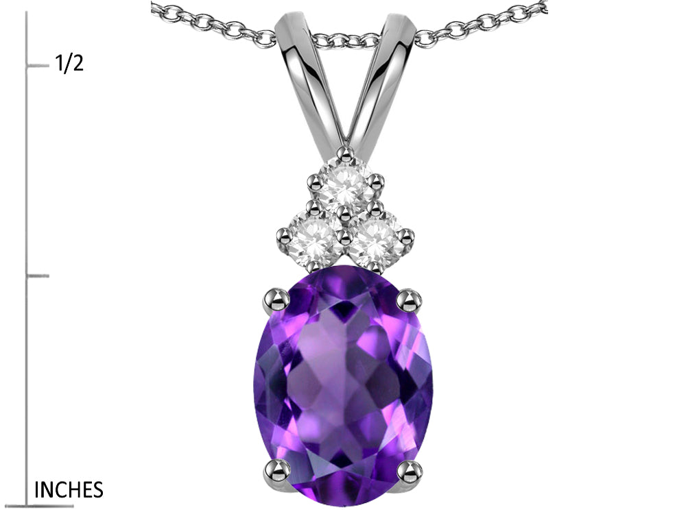 Star K Oval 8x6mm Genuine Amethyst Rabbit Ear Pendant Necklace