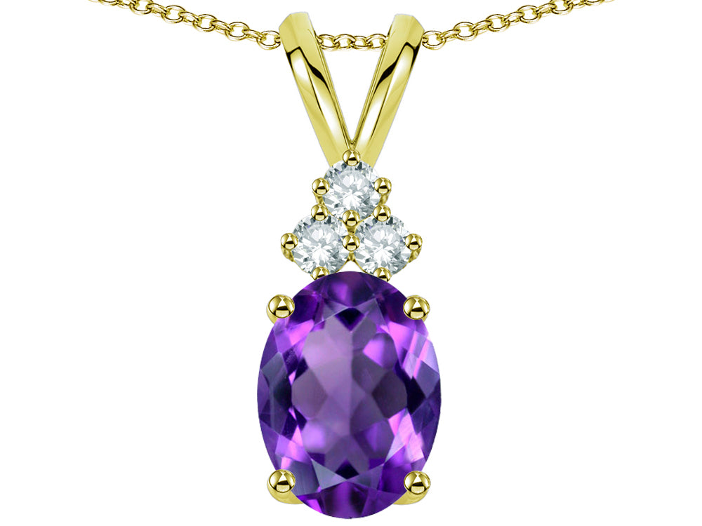 Star K Oval 8x6mm Genuine Amethyst Rabbit Ear Pendant Necklace