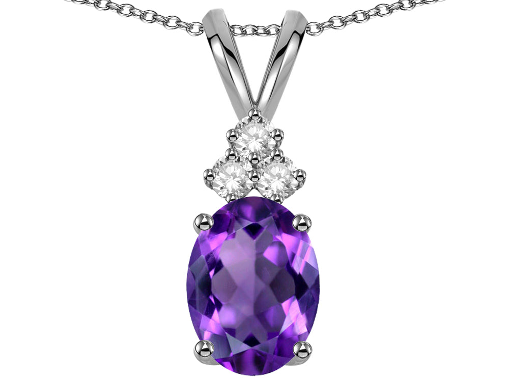 Star K Oval 8x6mm Genuine Amethyst Rabbit Ear Pendant Necklace