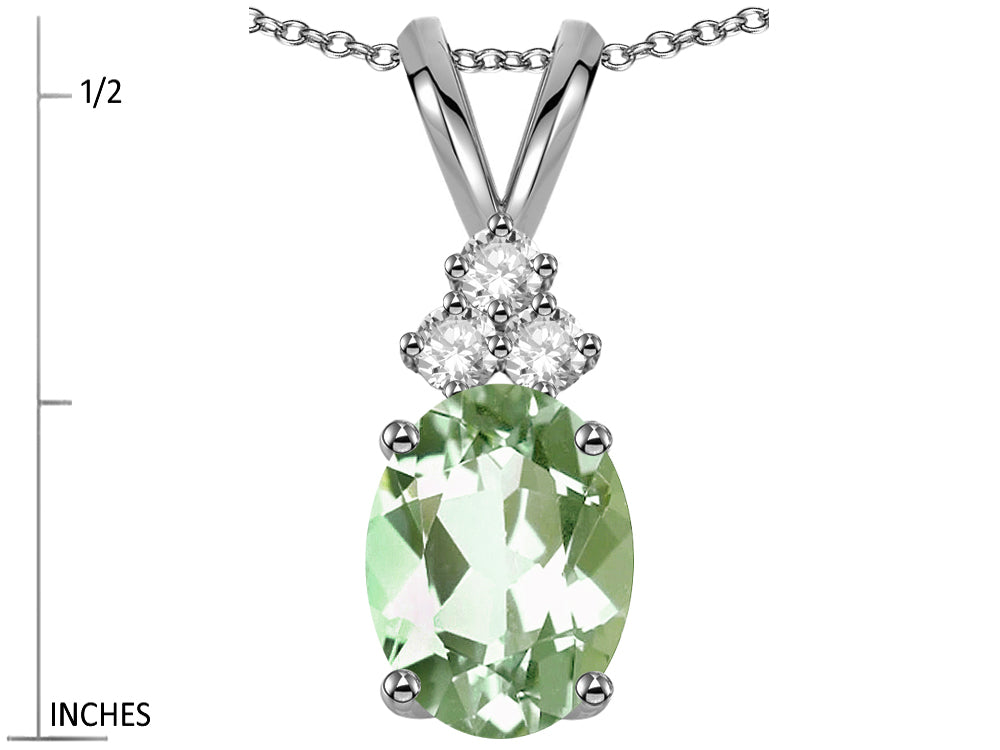 Star K Oval 8x6mm Genuine Green Amethyst Rabbit Ear Pendant Necklace
