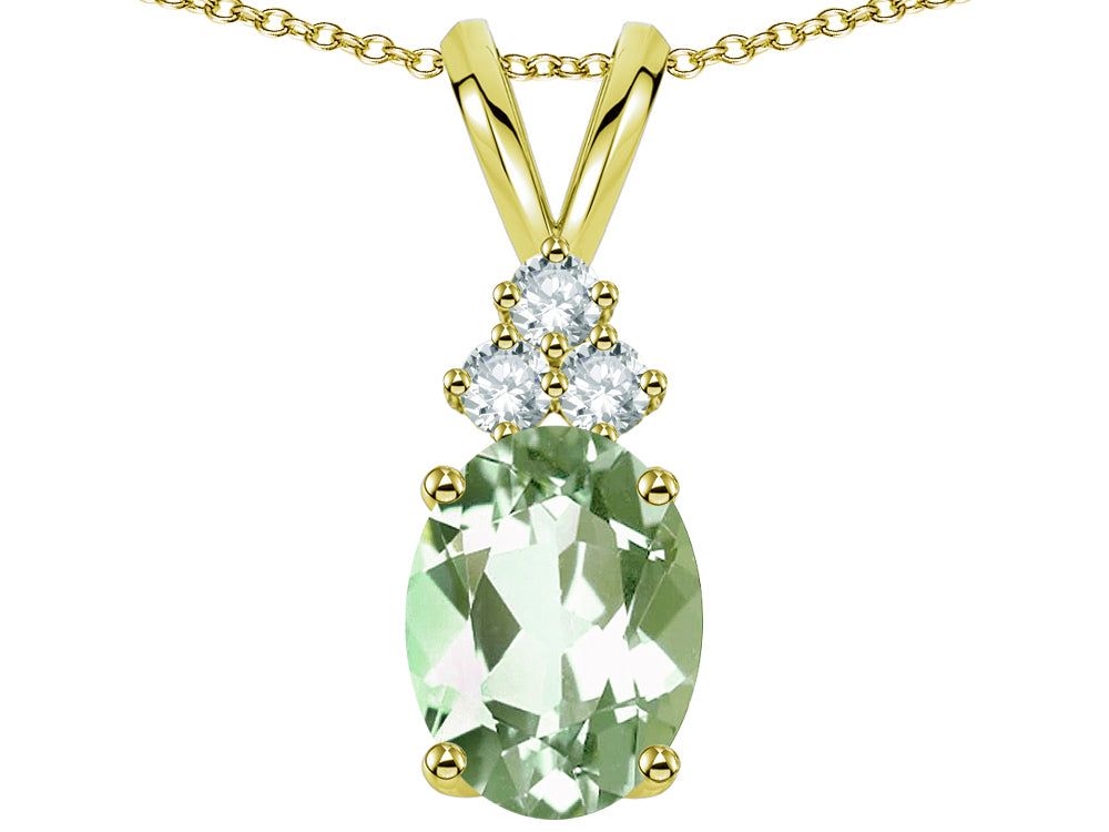 Star K Oval 8x6mm Genuine Green Amethyst Rabbit Ear Pendant Necklace