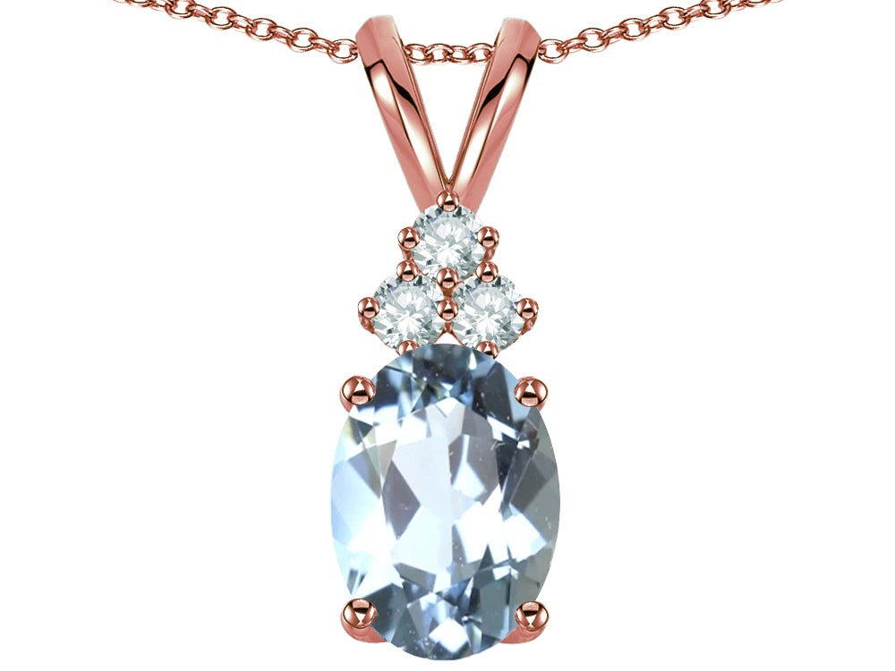 Star K Oval 8x6mm Genuine Aquamarine Rabbit Ear Pendant Necklace