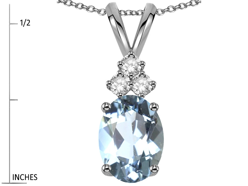 Star K Oval 8x6mm Genuine Aquamarine Rabbit Ear Pendant Necklace