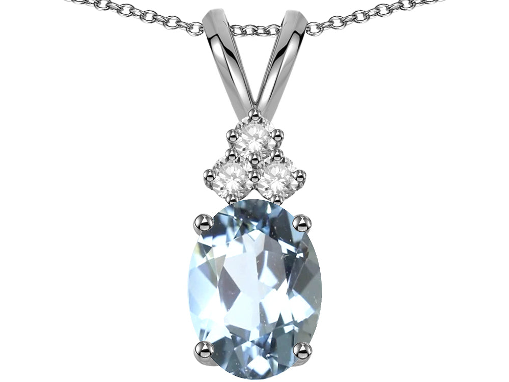 Star K Oval 8x6mm Genuine Aquamarine Rabbit Ear Pendant Necklace