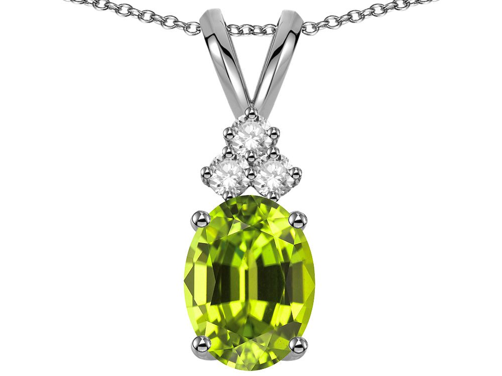 Star K Oval 8x6mm Genuine Peridot Rabbit Ear Pendant Necklace