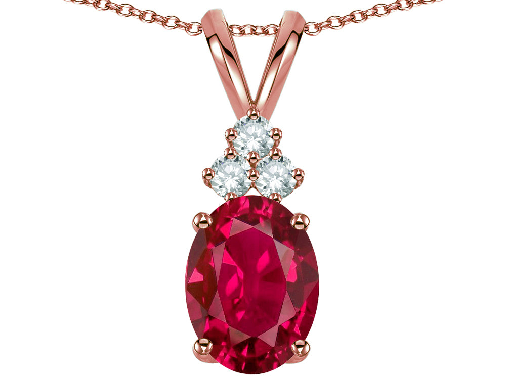 Star K Oval 8x6 mm Created Ruby Rabbit Ear Pendant Necklace
