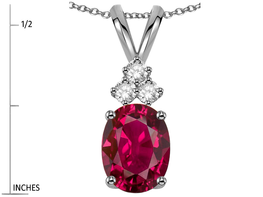 Star K Oval 8x6 mm Created Ruby Rabbit Ear Pendant Necklace