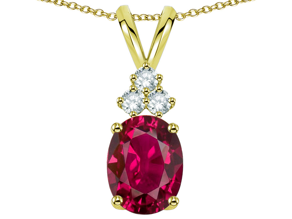 Star K Oval 8x6 mm Created Ruby Rabbit Ear Pendant Necklace