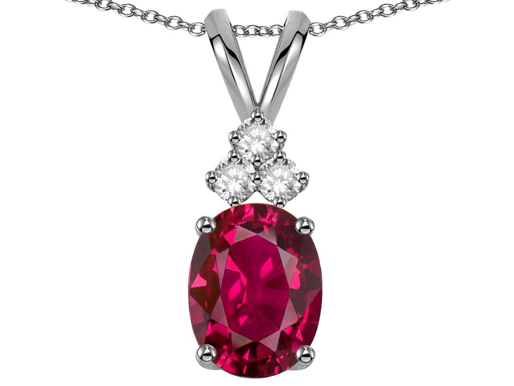 Star K Oval 8x6 mm Created Ruby Rabbit Ear Pendant Necklace