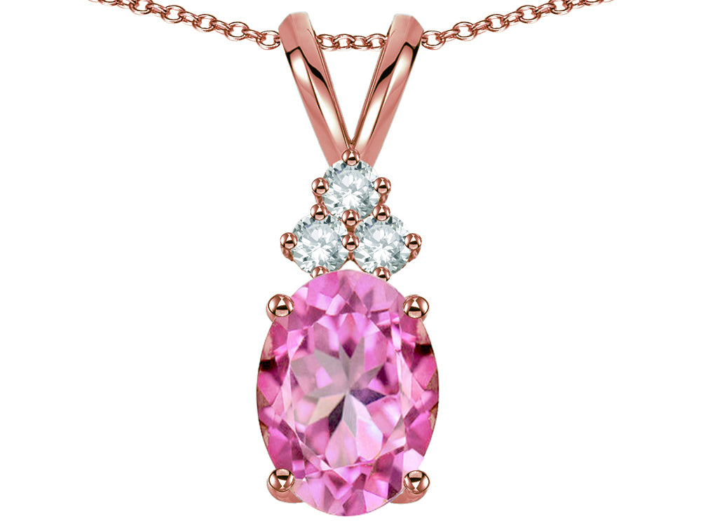 Star K Oval 8x6 mm Created Pink Sapphire Rabbit Ear Pendant Necklace