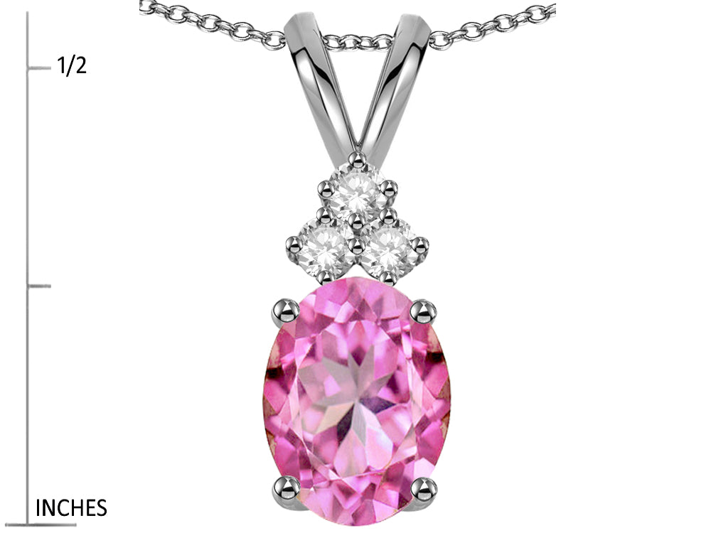 Star K Oval 8x6 mm Created Pink Sapphire Rabbit Ear Pendant Necklace