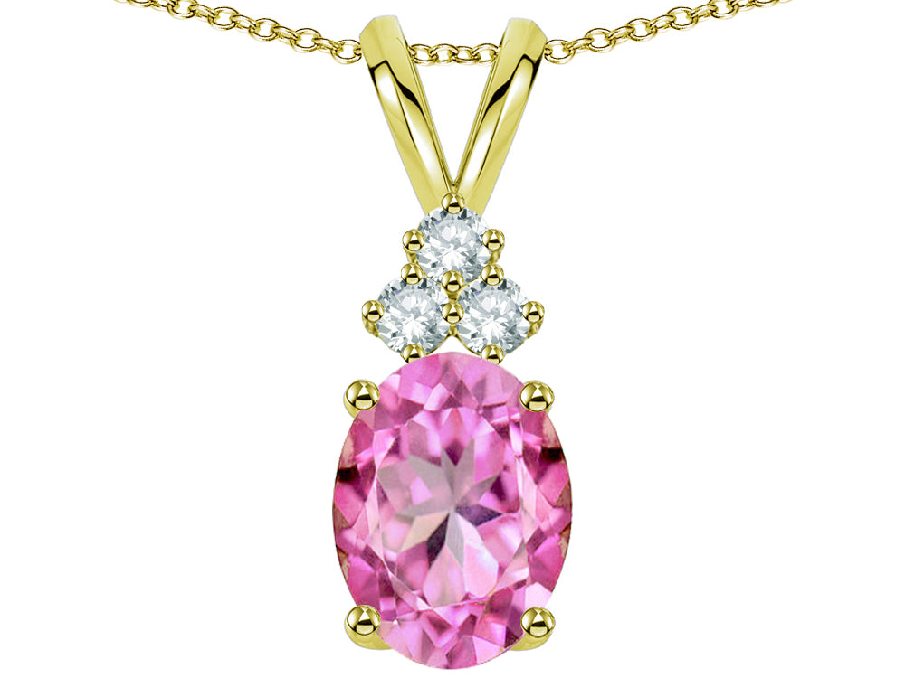 Star K Oval 8x6 mm Created Pink Sapphire Rabbit Ear Pendant Necklace
