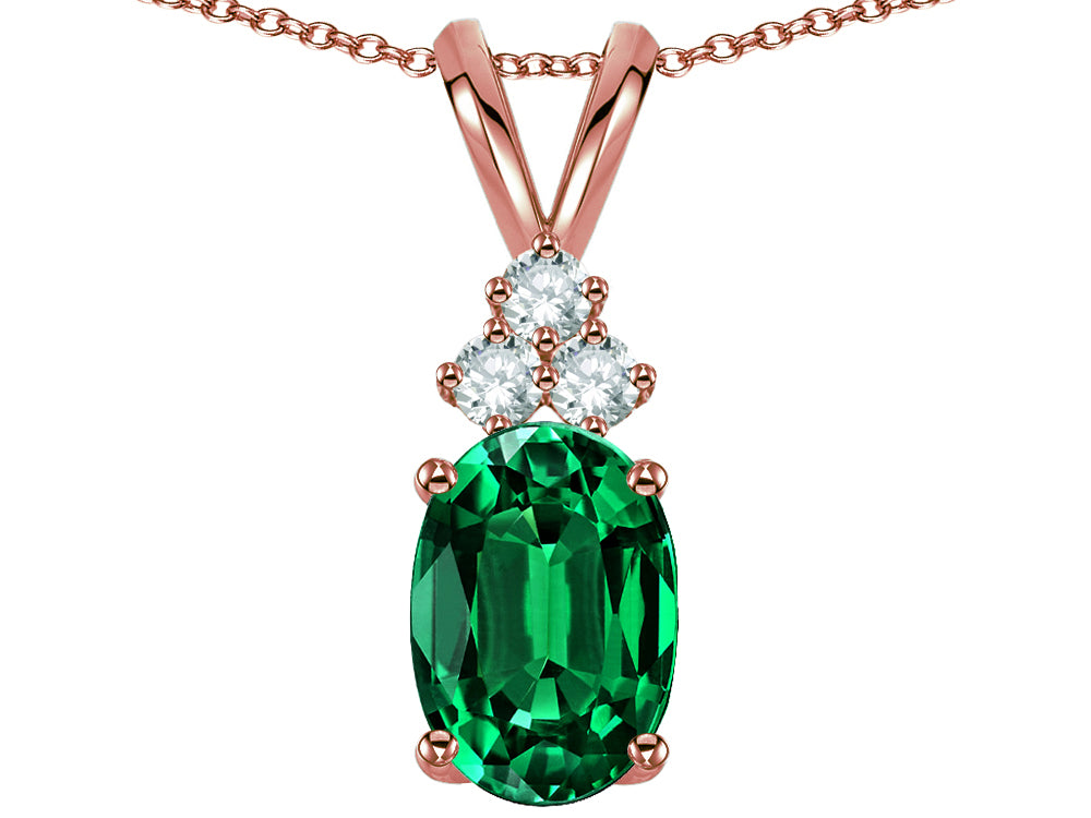 Star K Oval 8x6 mm Simulated Emerald Rabbit Ear Pendant Necklace