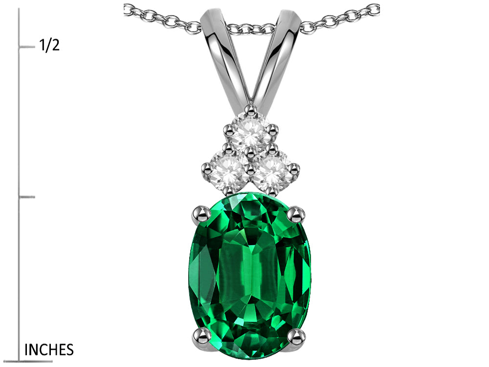 Star K Oval 8x6 mm Simulated Emerald Rabbit Ear Pendant Necklace