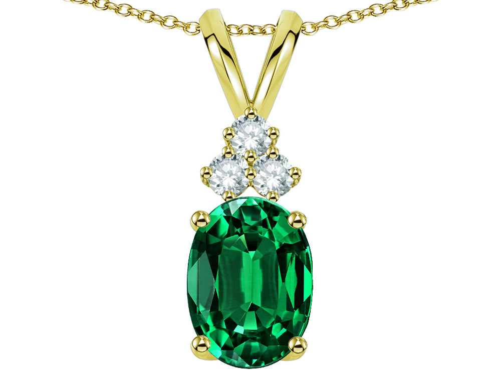 Star K Oval 8x6 mm Simulated Emerald Rabbit Ear Pendant Necklace