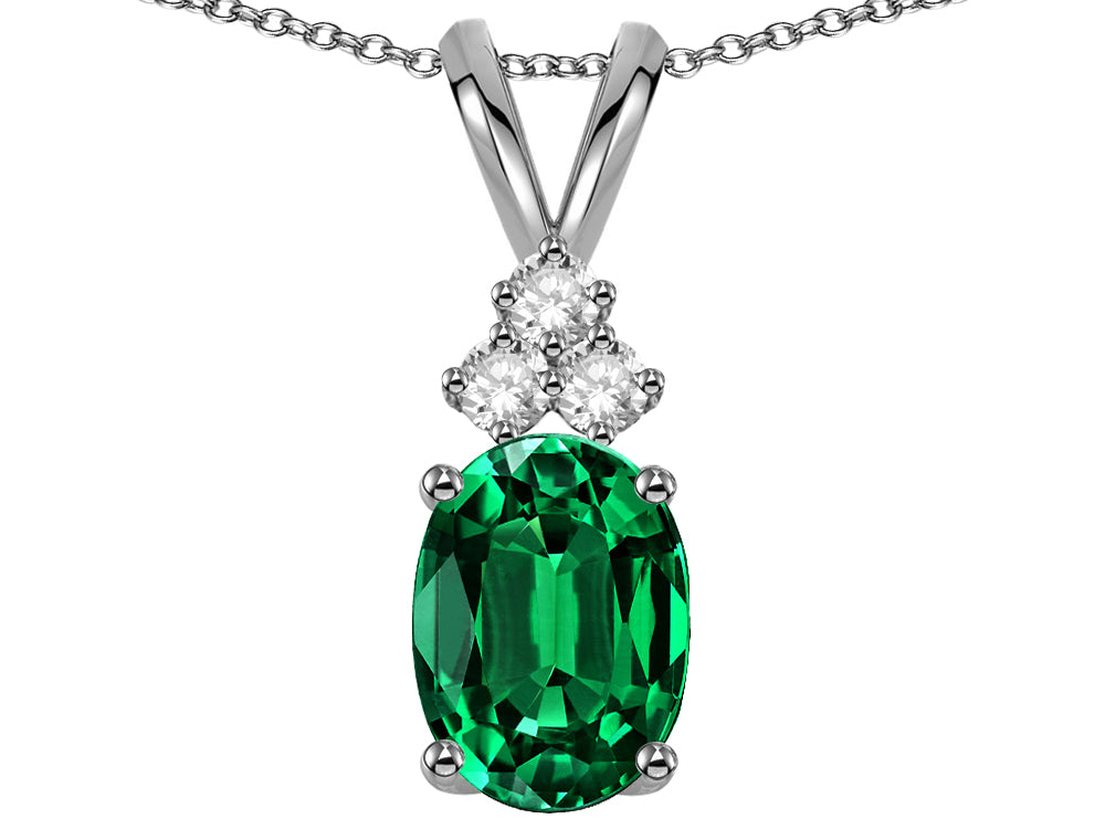 Star K Oval 8x6 mm Simulated Emerald Rabbit Ear Pendant Necklace
