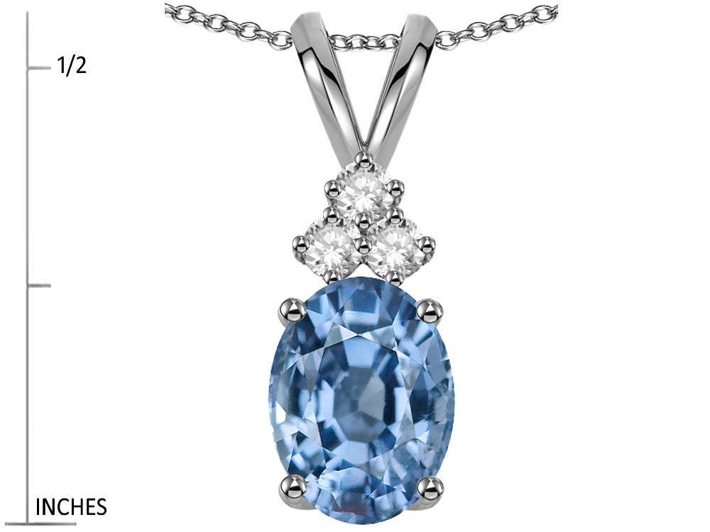Star K Oval 8x6 mm Simulated Aquamarine Rabbit Ear Pendant Necklace