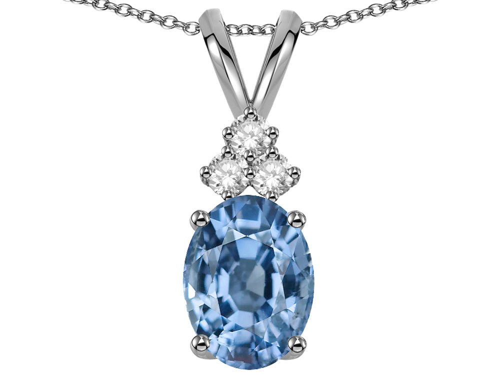 Star K Oval 8x6 mm Simulated Aquamarine Rabbit Ear Pendant Necklace