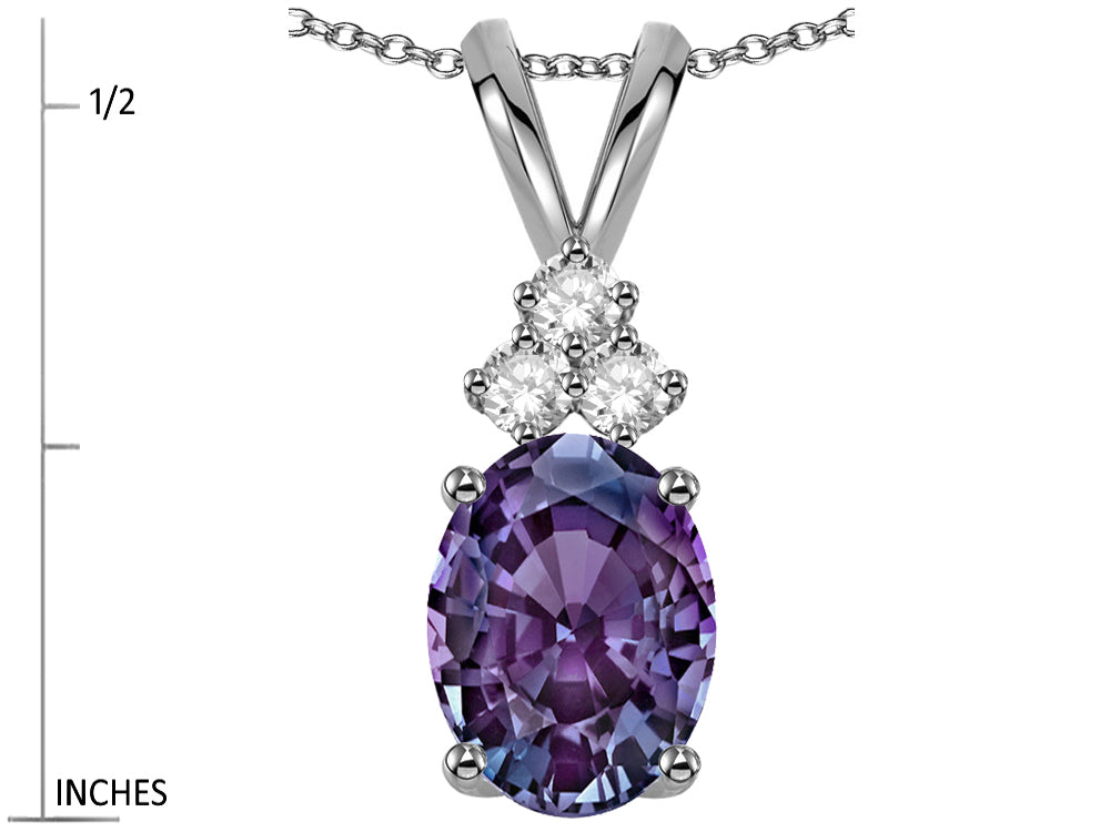 Star K Oval 8x6 mm Simulated Alexandrite Rabbit Ear Pendant Necklace