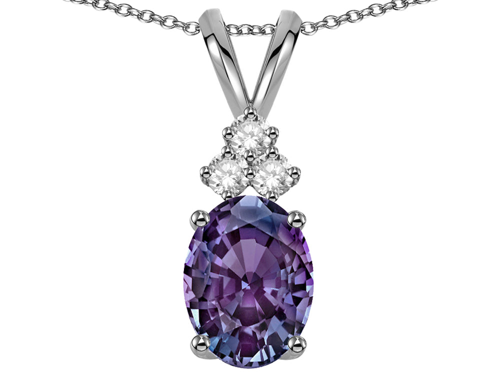 Star K Oval 8x6 mm Simulated Alexandrite Rabbit Ear Pendant Necklace