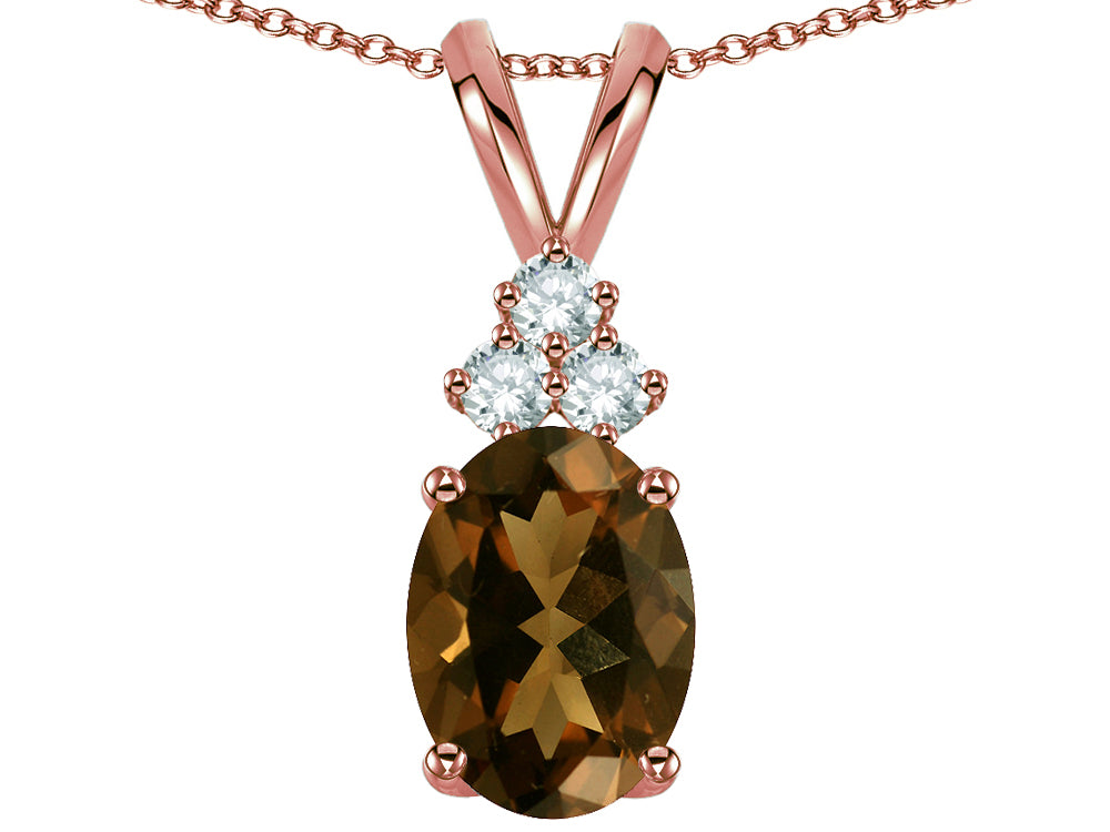 Star K Oval 8x6 mm Genuine Smoky Quartz Rabbit Ear Pendant Necklace