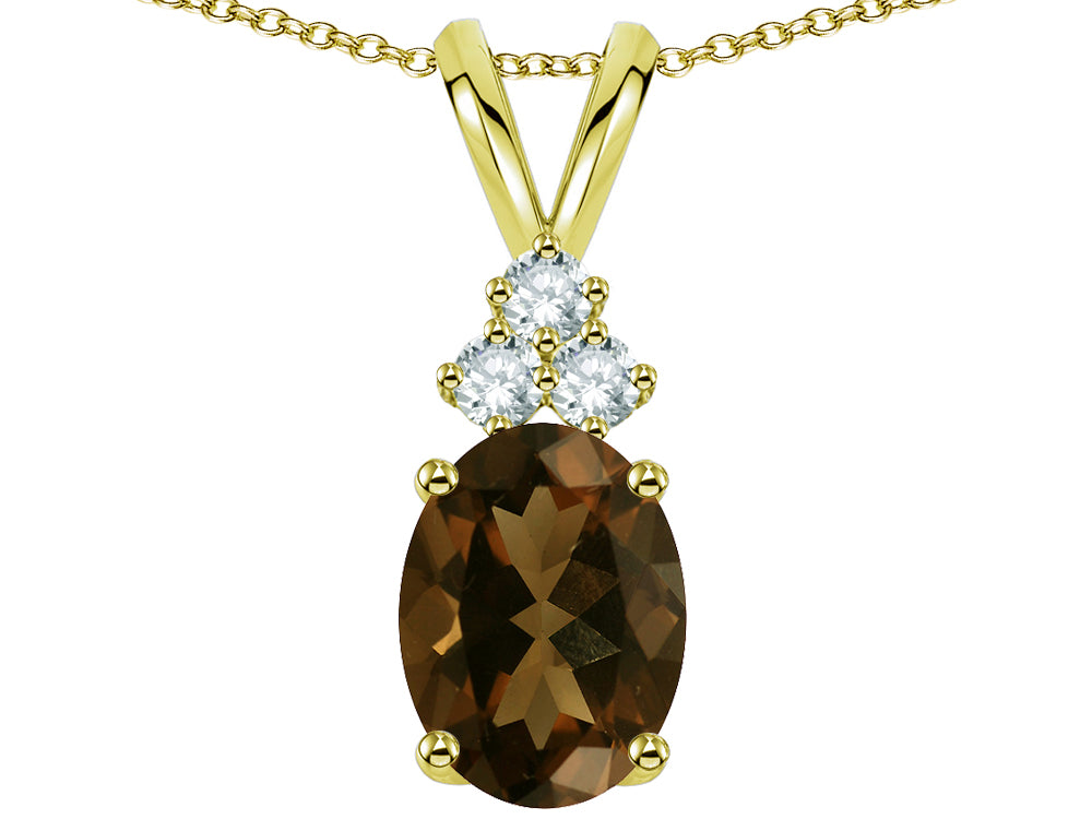 Star K Oval 8x6 mm Genuine Smoky Quartz Rabbit Ear Pendant Necklace