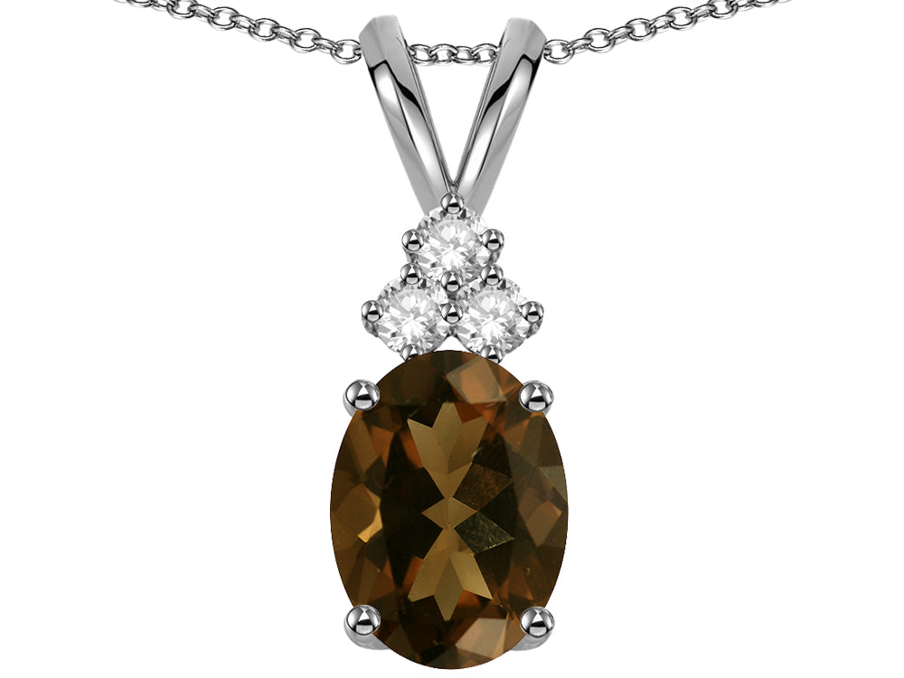 Star K Oval 8x6 mm Genuine Smoky Quartz Rabbit Ear Pendant Necklace