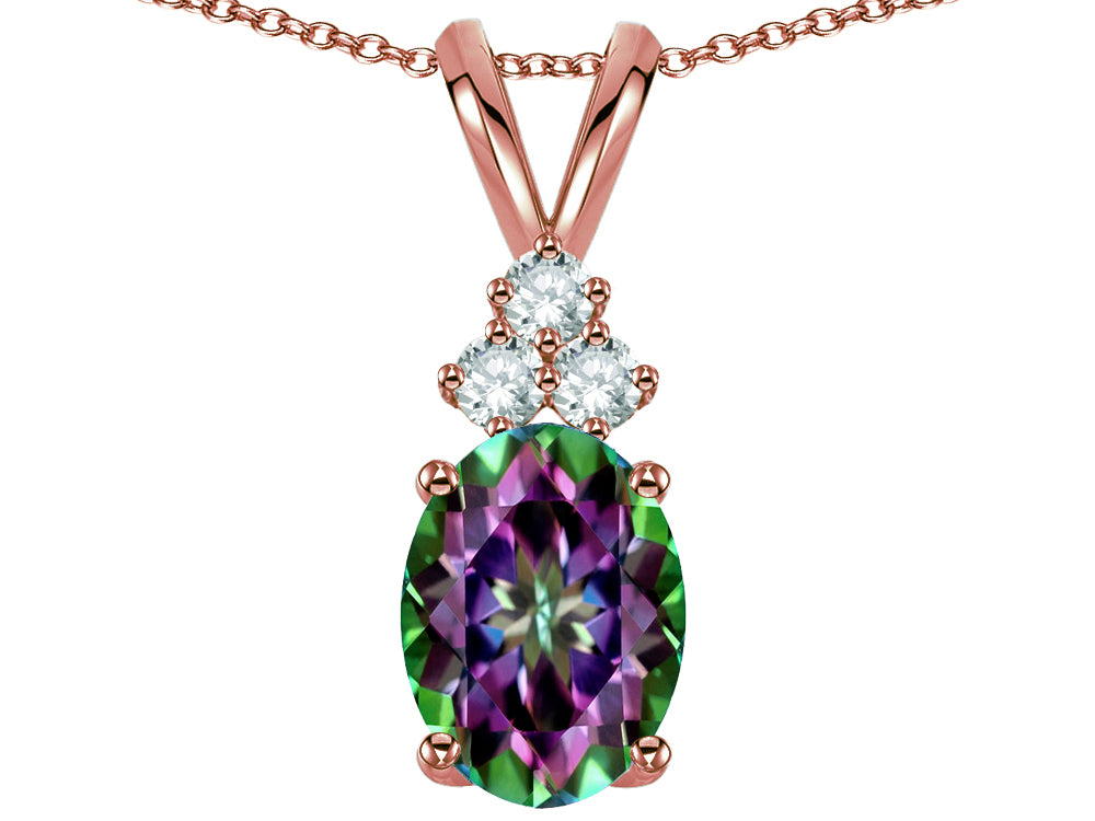 Star K Oval 8x6 mm Rainbow Mystic Topaz Rabbit Ear Pendant Necklace