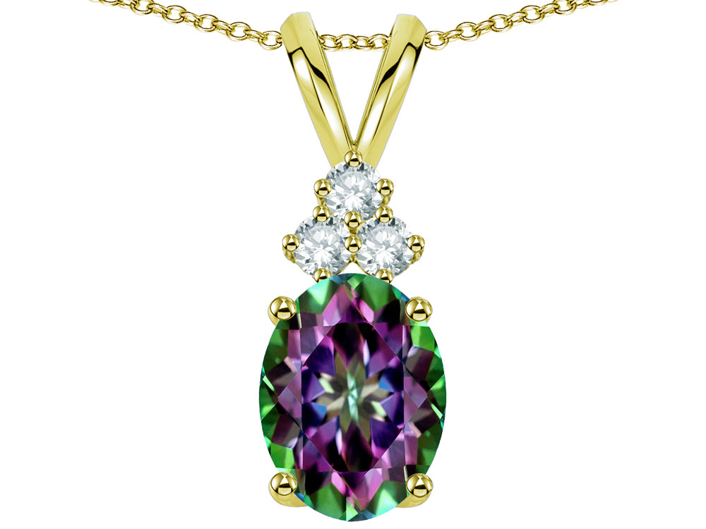 Star K Oval 8x6 mm Rainbow Mystic Topaz Rabbit Ear Pendant Necklace