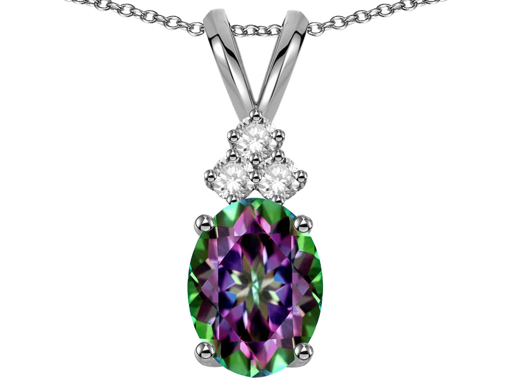 Star K Oval 8x6 mm Rainbow Mystic Topaz Rabbit Ear Pendant Necklace