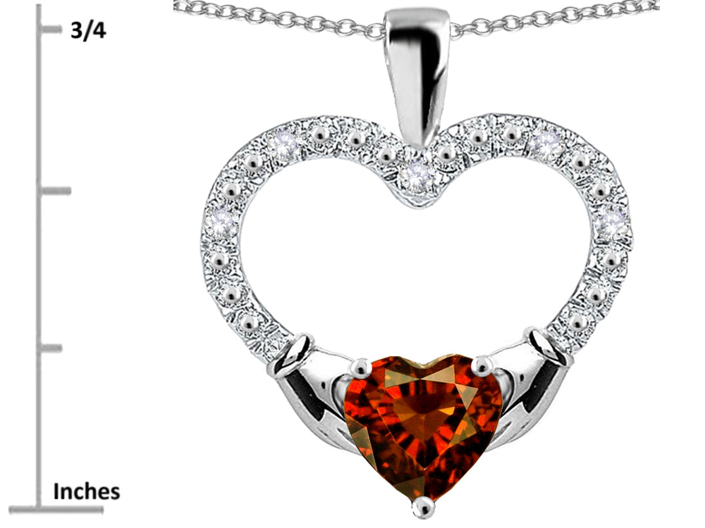 Star K Hands Holding Heart Genuine Garnet Claddagh Pendant Necklace