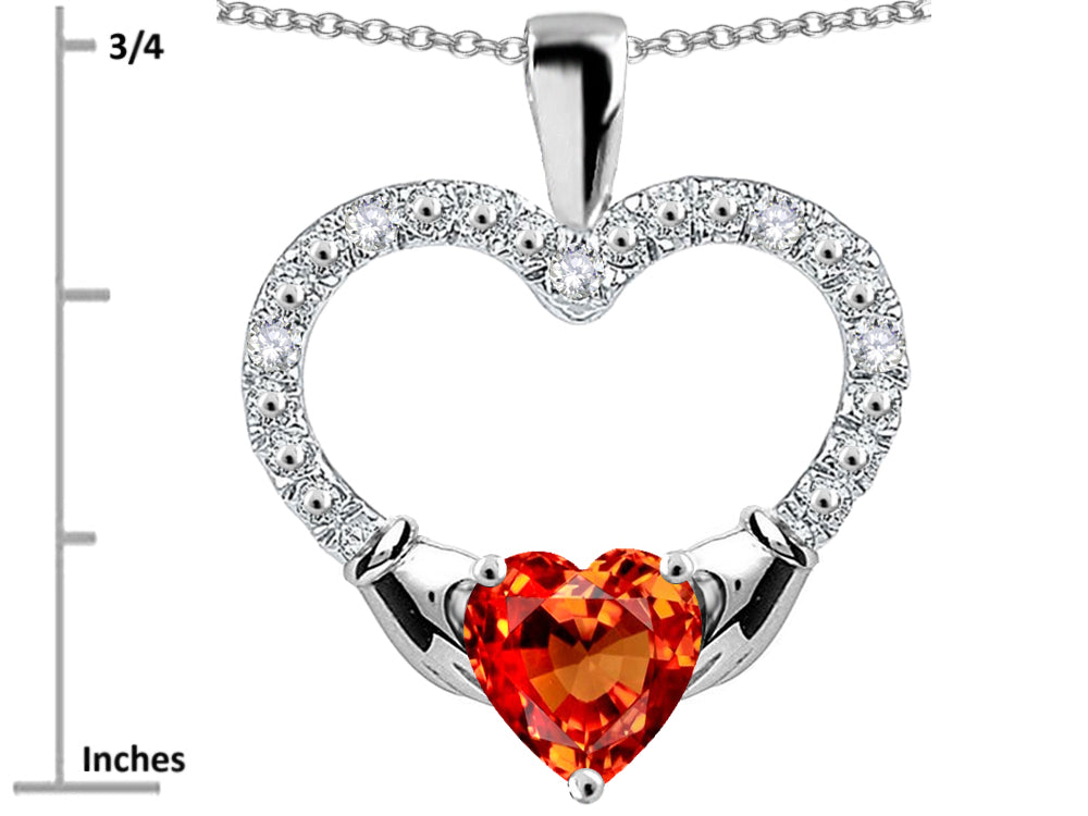 Star K Hands Holding Heart Simulated Mexican Fire Opal Claddagh Pendant Necklace