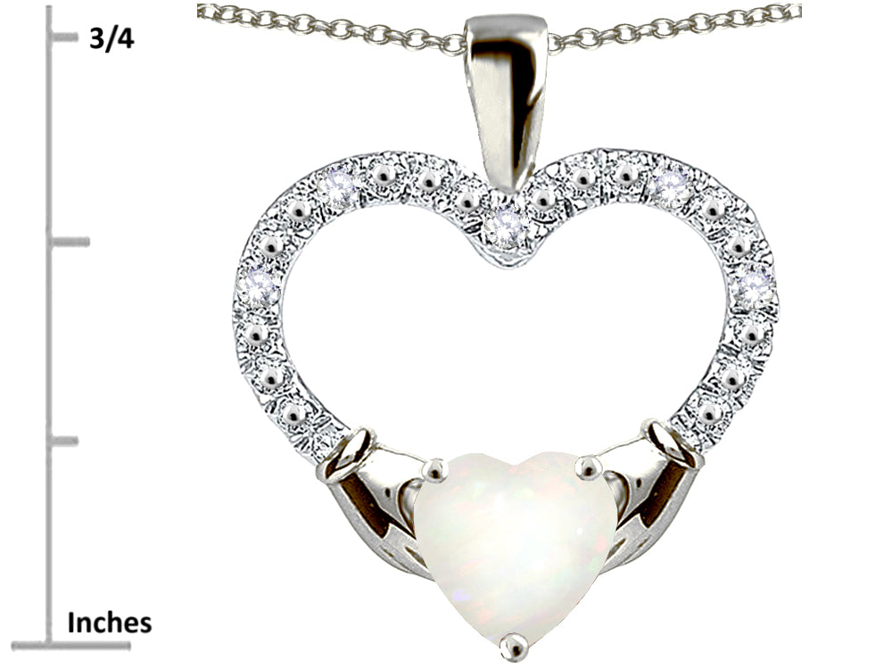 Star K Hands Holding Heart Genuine Opal Claddagh Pendant Necklace
