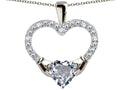 Star K Hands Holding Heart Genuine Aquamarine Claddagh Pendant Necklace