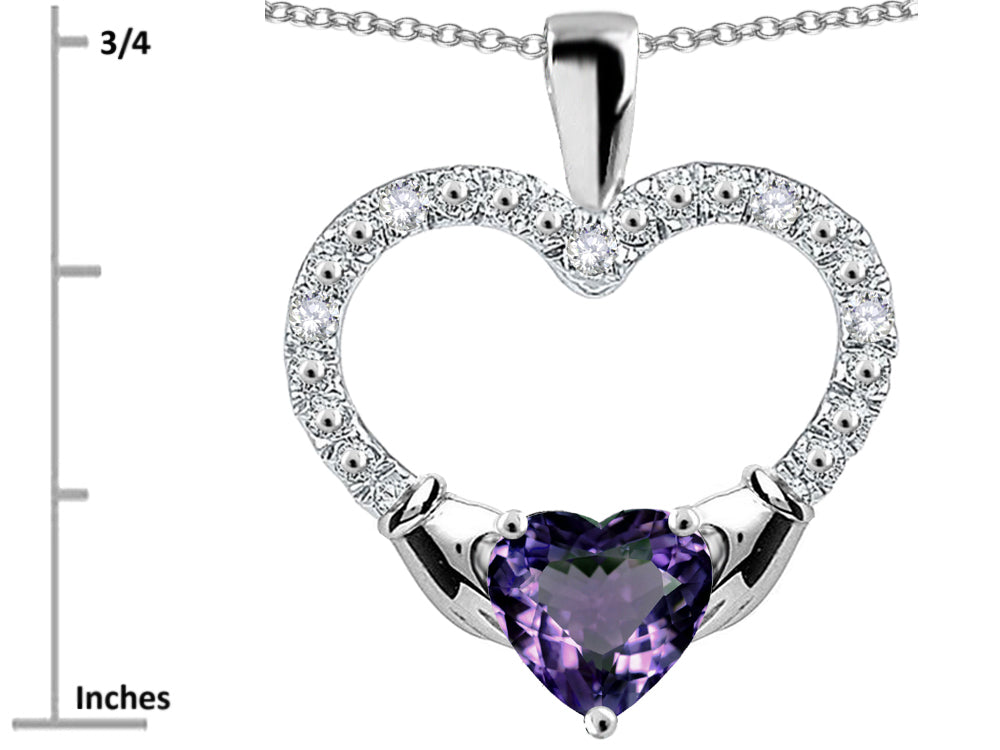 Star K Hands Holding Heart Simulated Alexandrite Claddagh Pendant Necklace